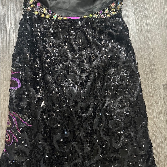 Cinderella One Shoulder Open Back Full Sequin Black & Purple Peacock Dress Sz 4 - Picture 15 of 16